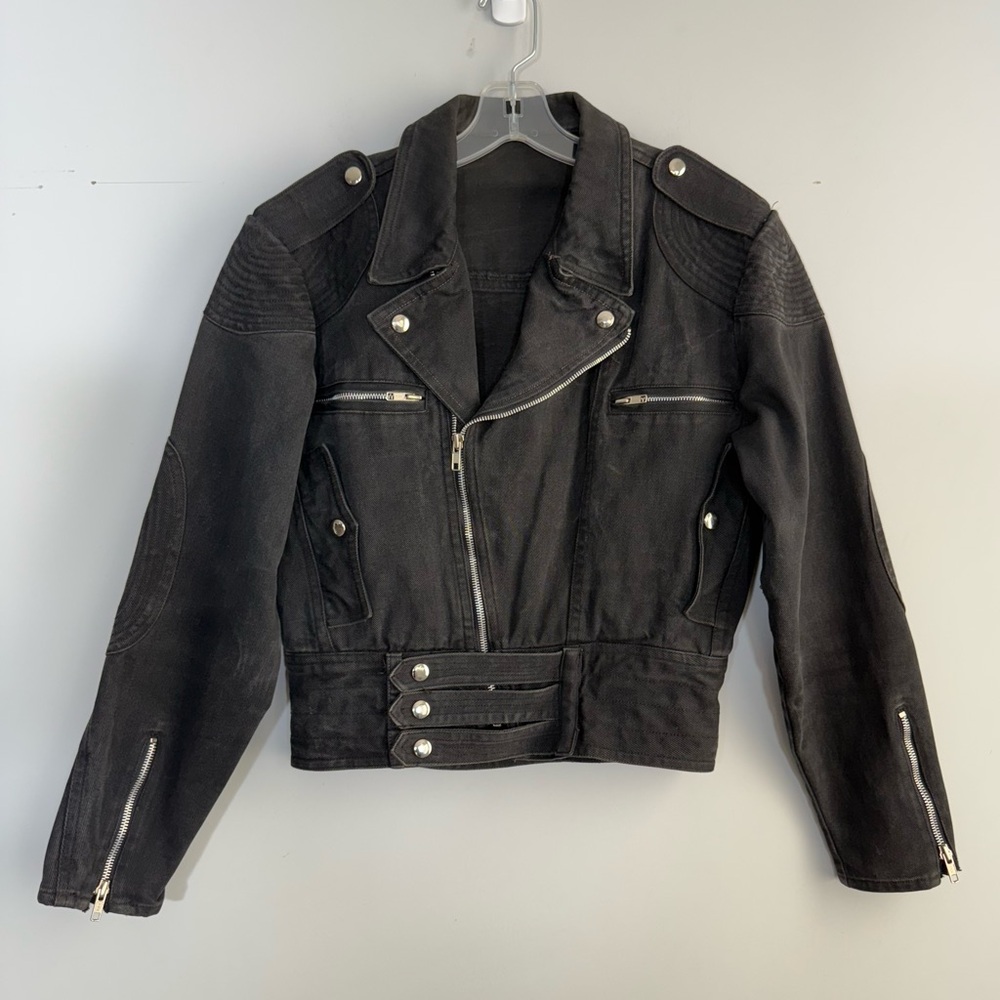 Cooper Sportswear Vintage Cropped Denim Moto Jean Jacket Black Gray Motorcycle S - Picture 5 of 16